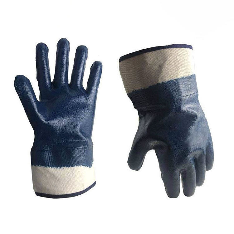 China oil chemical resistant nitrile coated gloves Bulk Heavy Duty Cheap Custom Industrial thick Blue Nitrile Coated Glove