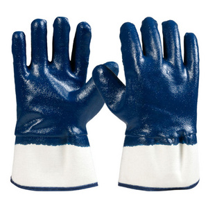 China oil chemical resistant nitrile coated gloves Bulk Heavy Duty Cheap Custom Industrial thick Blue Nitrile Coated Glove