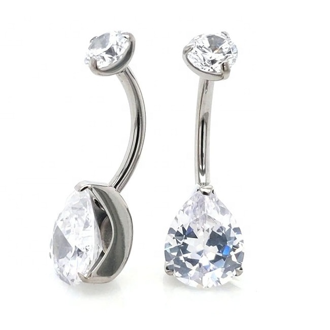 G23 Titanium Internally Threaded Prong Set Teardrop Navel Ring