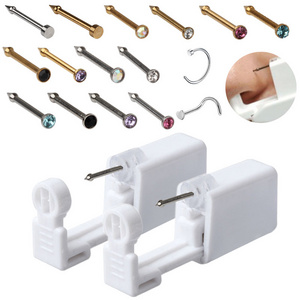 Disposable Sterile Nose Stud Piercing Gun Tool Kit Build In Surgical Steel 2mm CZ Stud