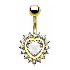 Golden Heart With Clear CZ Stainless Steel Belly Button Ring sexy stainless steel navel rings piercing body jewelry