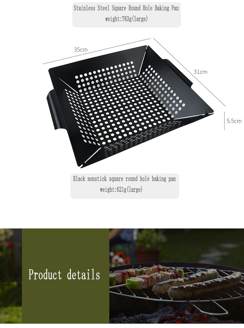 Stainless Steel Square Grill Tray With Perforated Grill Tray Outdoor Barbecue Tool Bbq Vegetable Grill Pan