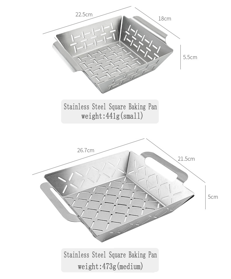 Stainless Steel Square Grill Tray With Perforated Grill Tray Outdoor Barbecue Tool Bbq Vegetable Grill Pan