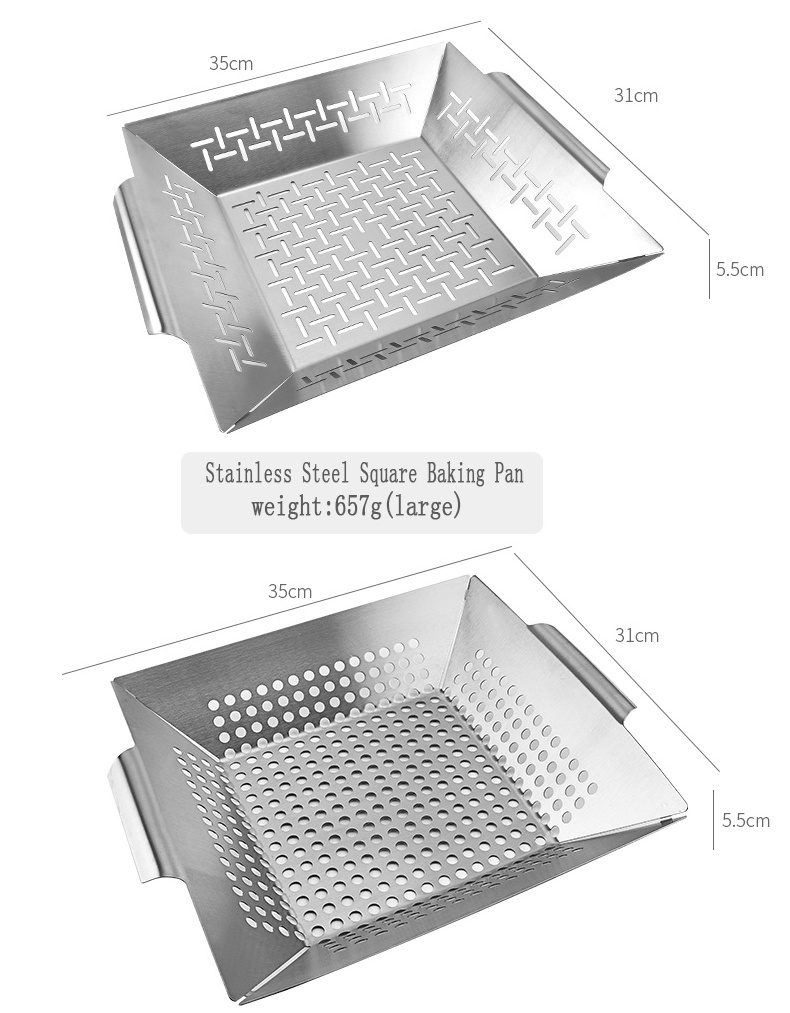 Stainless Steel Square Grill Tray With Perforated Grill Tray Outdoor Barbecue Tool Bbq Vegetable Grill Pan