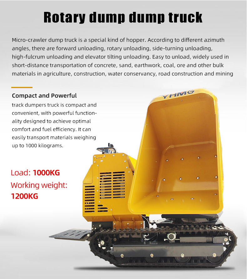 Hot sale small mini dumper 1200kg mini track dumper crawler dumpers mini transporter For Construction