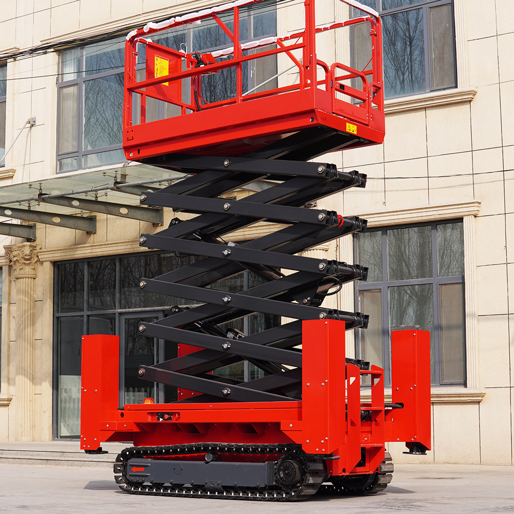 Mini Manlift Self Propelled Scissor Lift On Tracks Rough Terrain Scissor Lift Platform With Ce Iso Certification