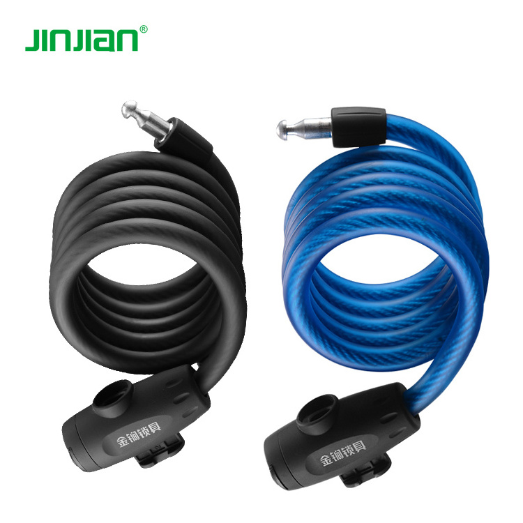 jinjian outdoor accessories  1.5m  Long Safety coil matte finish Steel Bicycle Cable Chain Lock bike cable lock