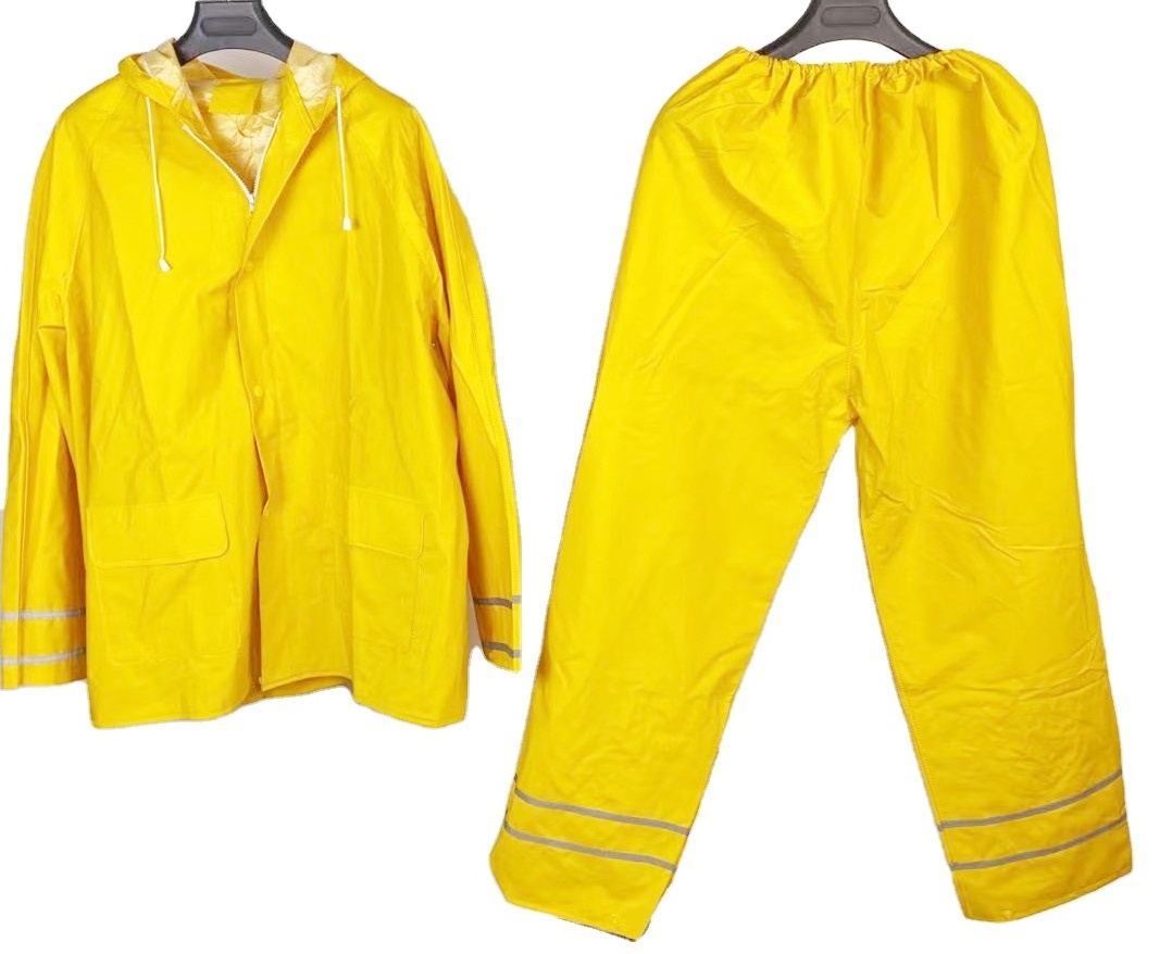 custom high visibility work pants rain suit waterproof raincoat industrial pvc rain suit yellow pvc polyester rain coat