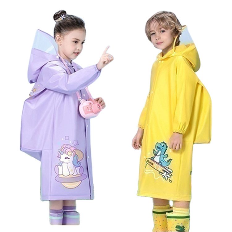 Factory wholesale raincoat EVA rain poncho waterproof backpack clear with hooded for school girls boys