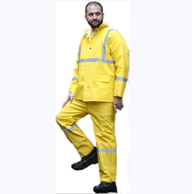 custom high visibility work pants rain suit waterproof raincoat industrial pvc rain suit yellow pvc polyester rain coat