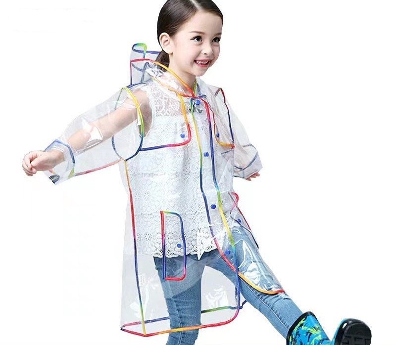 fashion environmental kids clear rain coat multicolor edge thick eva completely transparent rain jacket