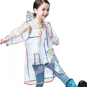 fashion environmental kids clear rain coat multicolor edge thick eva completely transparent rain jacket