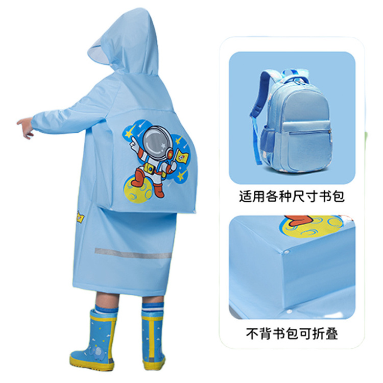 Factory wholesale raincoat EVA rain poncho waterproof backpack clear with hooded for school girls boys