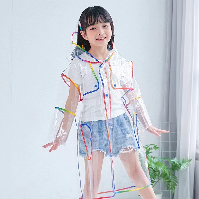 fashion environmental kids clear rain coat multicolor edge thick eva completely transparent rain jacket