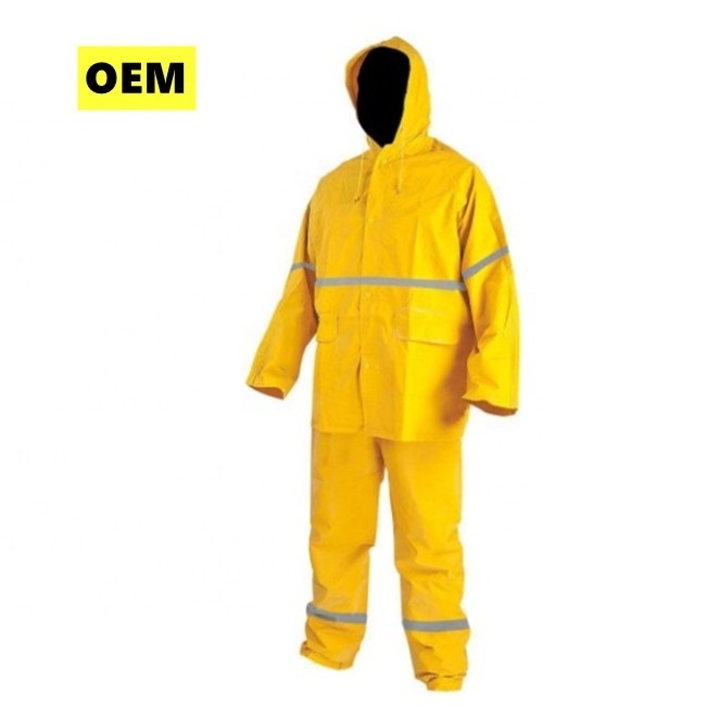 heavy duty industrial work waterproof yellow pvc rain coat suit pants poncho safety polyester raincoat