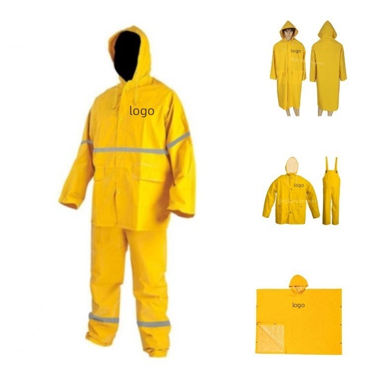 heavy duty industrial work waterproof yellow pvc rain coat suit pants poncho safety polyester raincoat