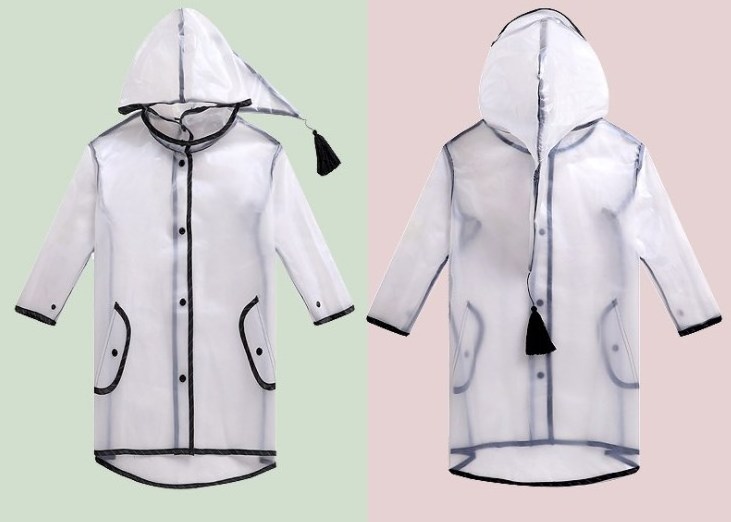 fashion environmental kids clear rain coat multicolor edge thick eva completely transparent rain jacket