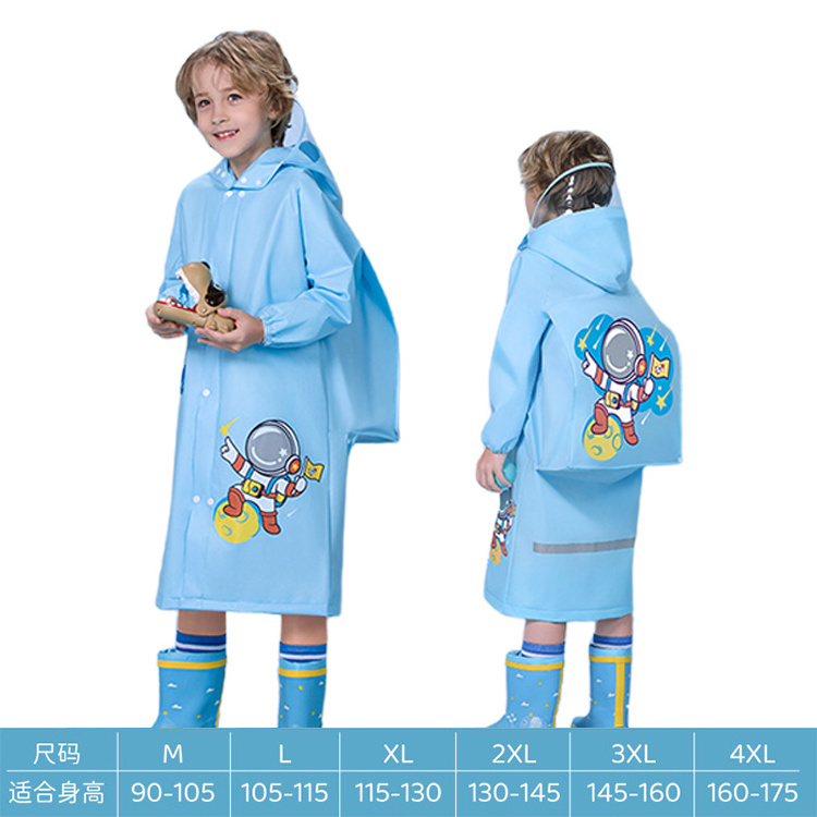 Factory wholesale raincoat EVA rain poncho waterproof backpack clear with hooded for school girls boys