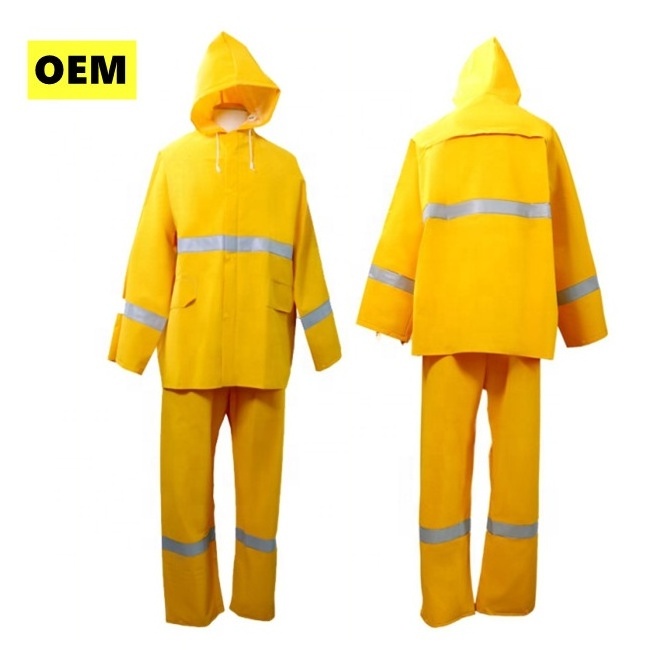 heavy duty industrial work waterproof yellow pvc rain coat suit pants poncho safety polyester raincoat