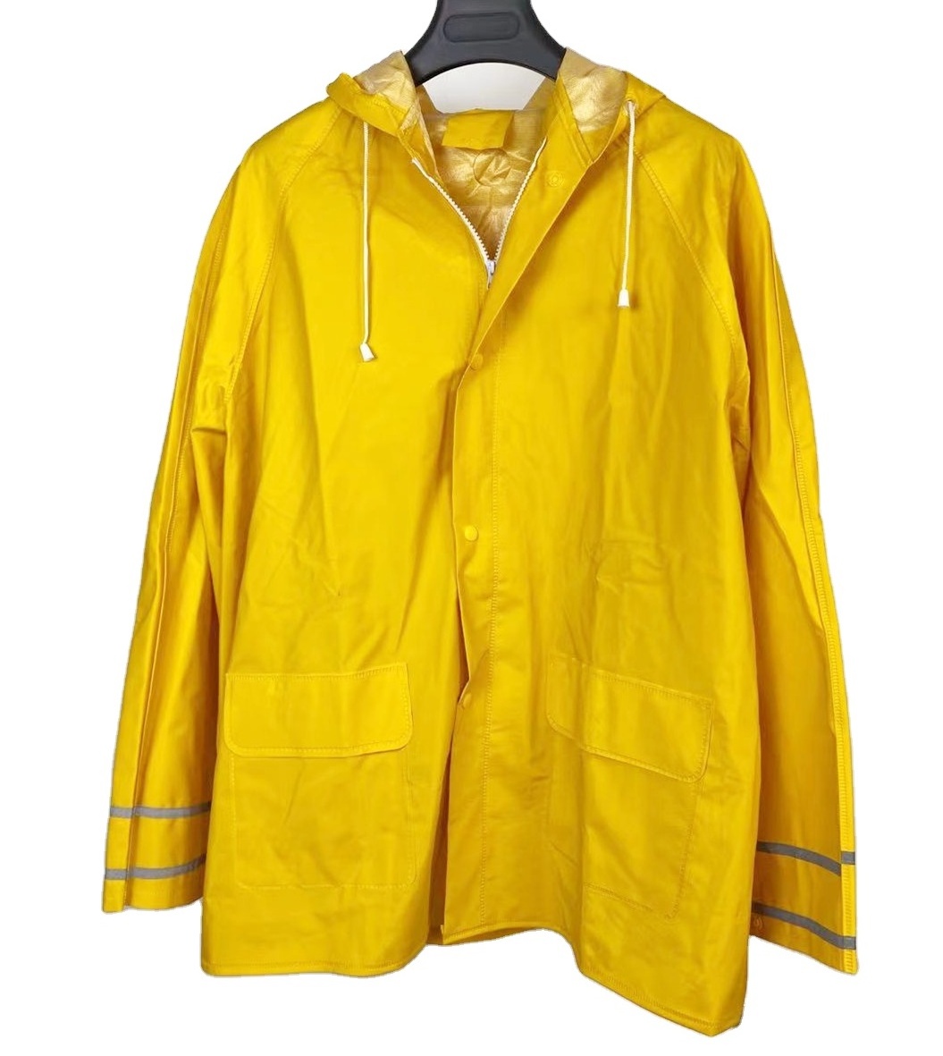 custom high visibility work pants rain suit waterproof raincoat industrial pvc rain suit yellow pvc polyester rain coat