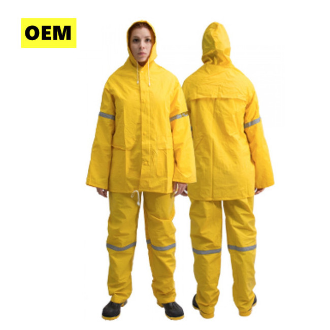 heavy duty industrial work waterproof yellow pvc rain coat suit pants poncho safety polyester raincoat