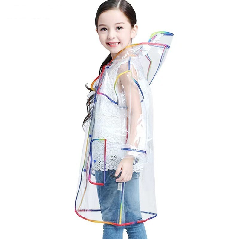 fashion environmental kids clear rain coat multicolor edge thick eva completely transparent rain jacket