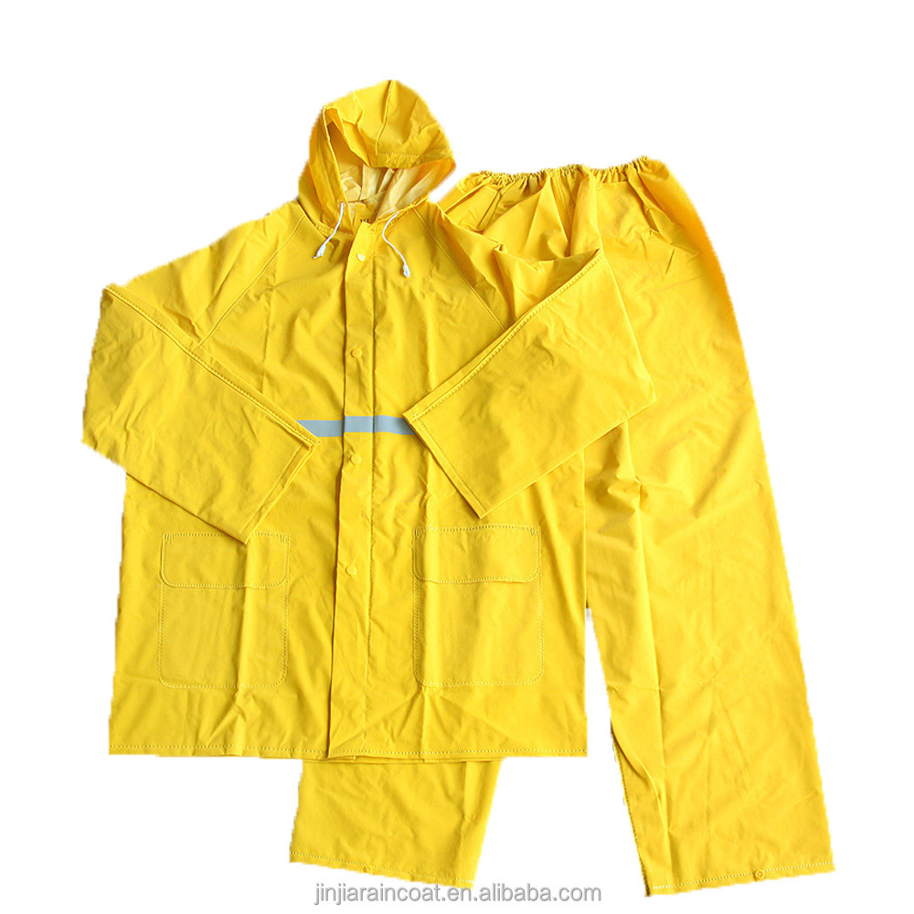 custom high visibility work pants rain suit waterproof raincoat industrial pvc rain suit yellow pvc polyester rain coat