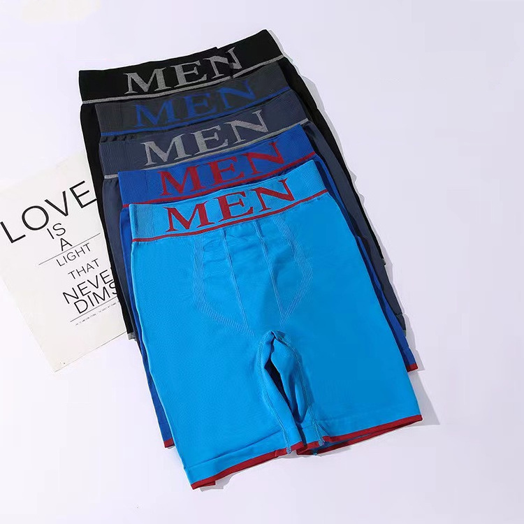 Customized MEN logo high elasticity long leg shorts underpant seamless Men's Briefs & Boxers underwear