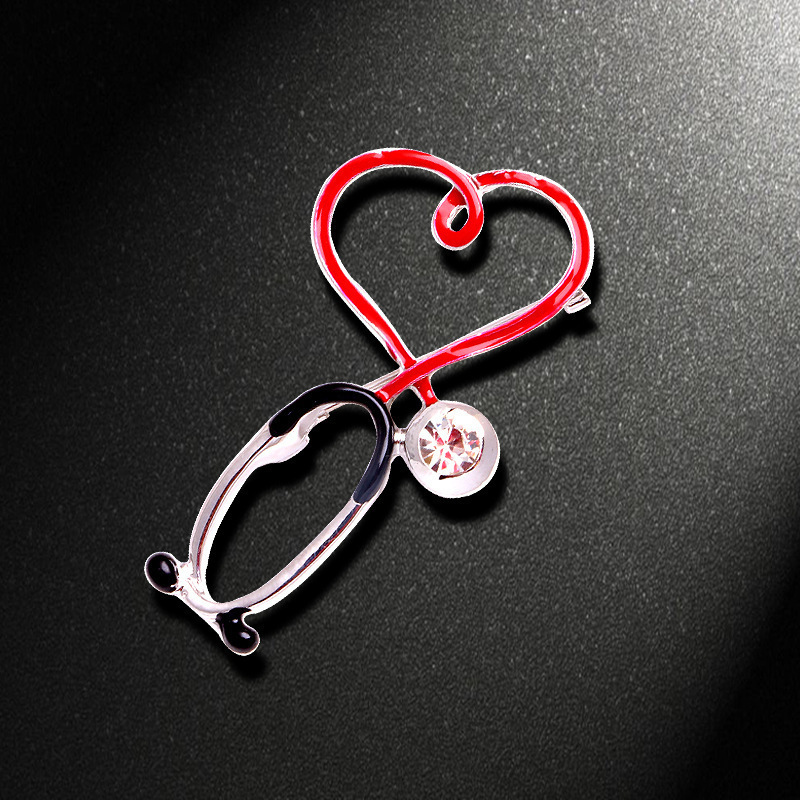 New Fashion Medical Medicine Brooch Pin Stethoscope Electrocardiogram Heart Shaped Doctor  Brooch Pin  Jewelry