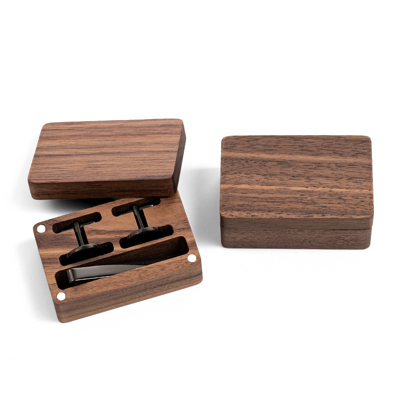 Custom personality Cufflinks Wedding jewelry Stainless Steel cufflinks tie clip gift set Wooden box for men party