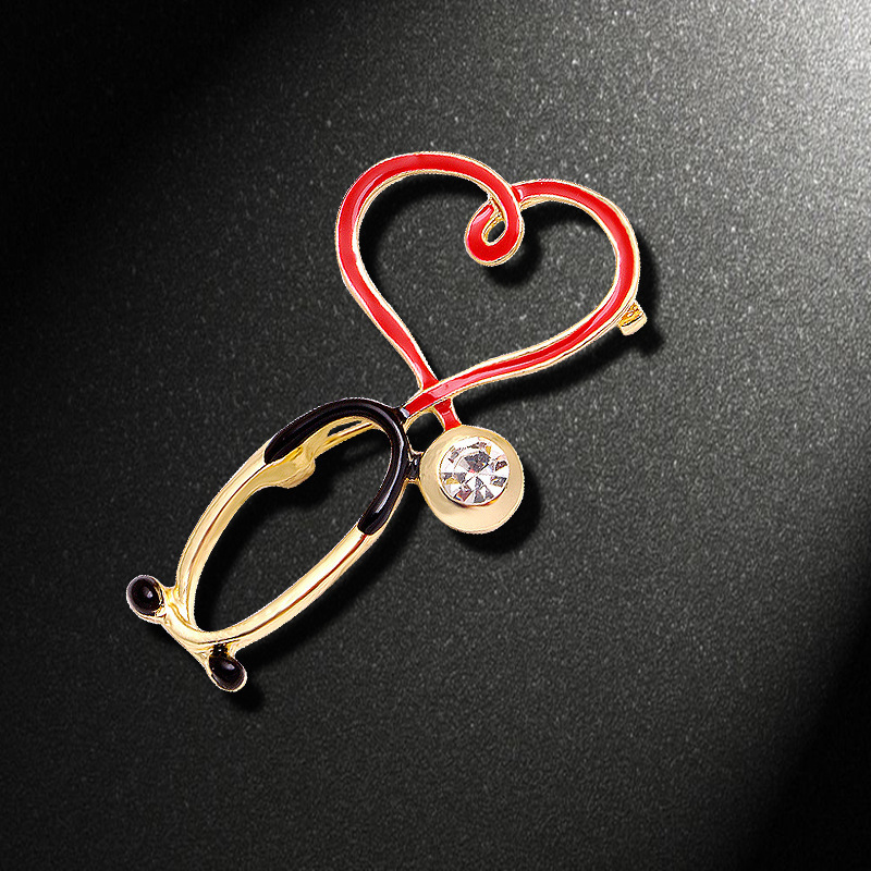 New Fashion Medical Medicine Brooch Pin Stethoscope Electrocardiogram Heart Shaped Doctor  Brooch Pin  Jewelry