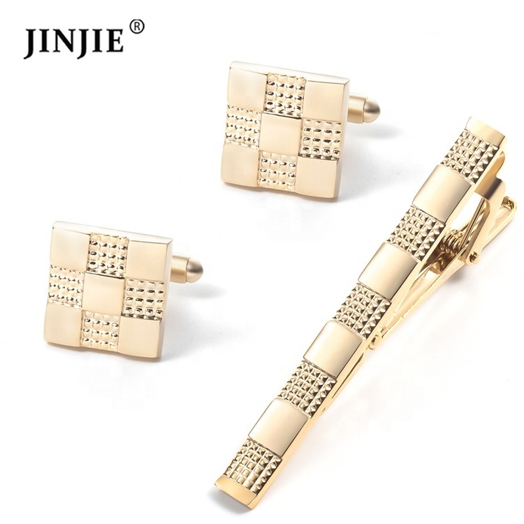 Wholesale fashion classic men brass gold plated blank tie clip and cufflinks set for shirt