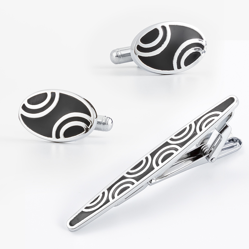 Personalised Logo Engraved Designer Cufflinks & Tie Clip Set