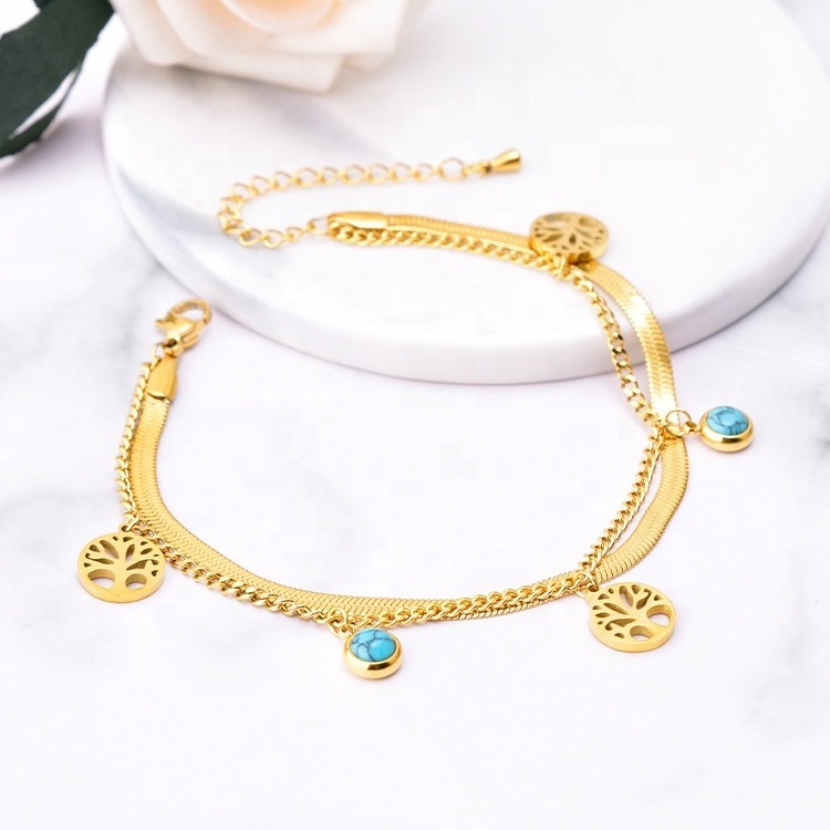 Waterproof high quality personalized gold plated evil eye stainless steel butterfly four clover bangle bracelets women jewelry