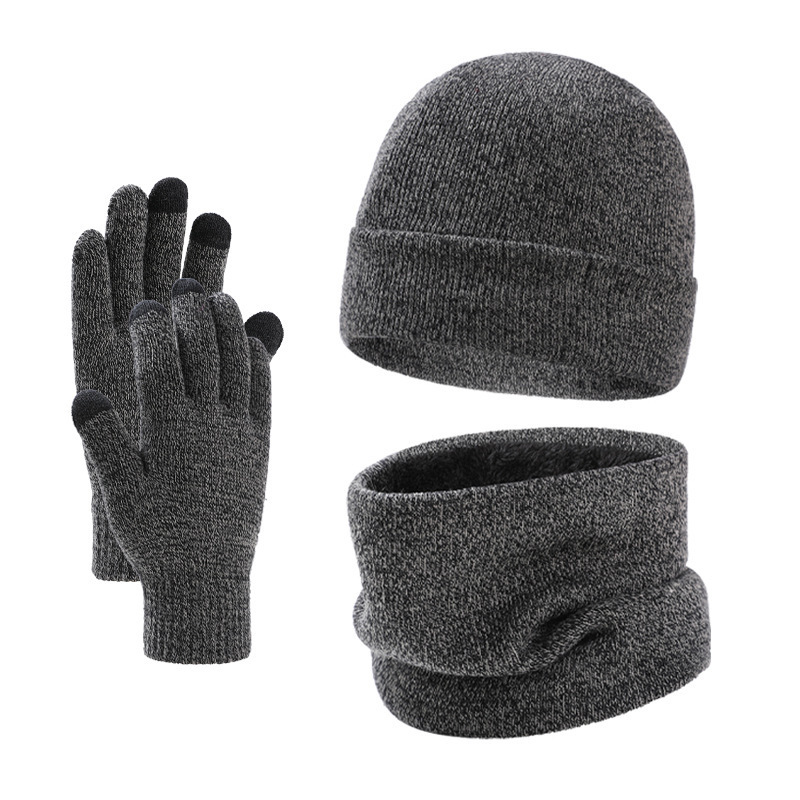 Wholesale knitted hat winter hat with scarf and gloves plush winter woolen hat 3-piece set  for adults