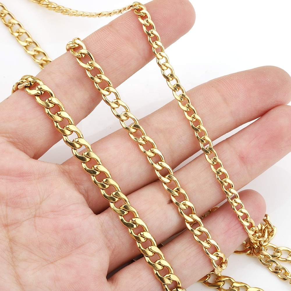 DIY Jewelry Making 3/3.5/4.5/5MM 18K PVD Gold Plated Cuban Link Chain Non-tarnish Stainless steel Loose Chains For Bracelet