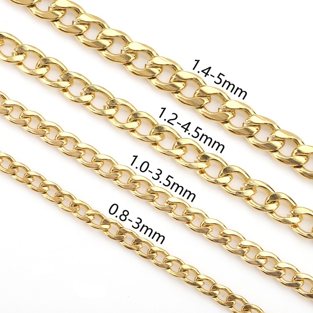 DIY Jewelry Making 3/3.5/4.5/5MM 18K PVD Gold Plated Cuban Link Chain Non-tarnish Stainless steel Loose Chains For Bracelet