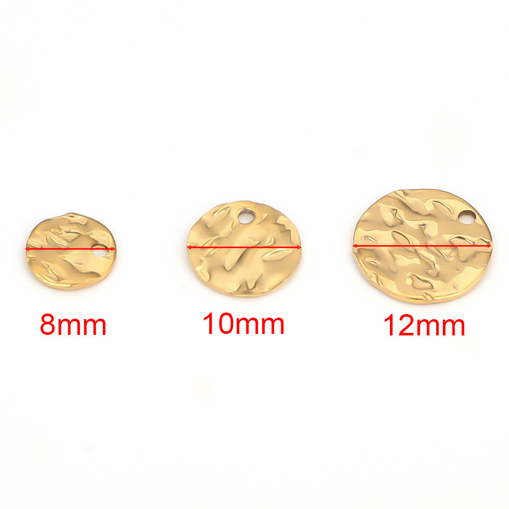 Wrinkle stainless steel wholesale fashion jewelry diy making 18k gold plated disc charms round pendant necklace accessories