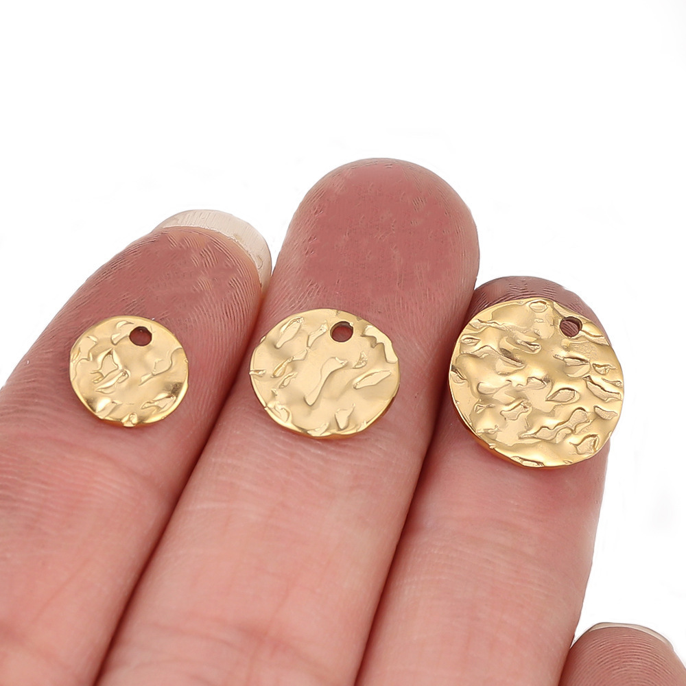 Wrinkle stainless steel wholesale fashion jewelry diy making 18k gold plated disc charms round pendant necklace accessories