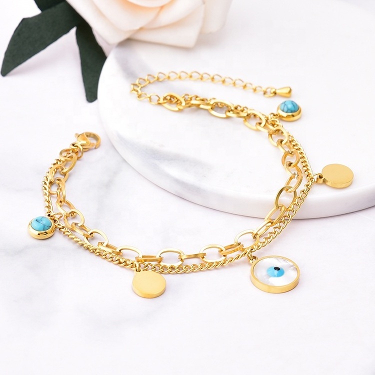 Waterproof high quality personalized gold plated evil eye stainless steel butterfly four clover bangle bracelets women jewelry