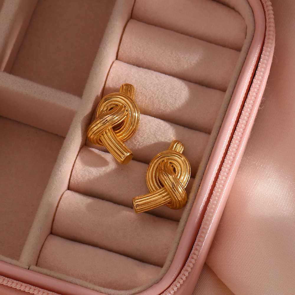 Fashion Exaggerated Stripe Knotted Stud Earrings Stainless Steel 18K Gold Plated Earring