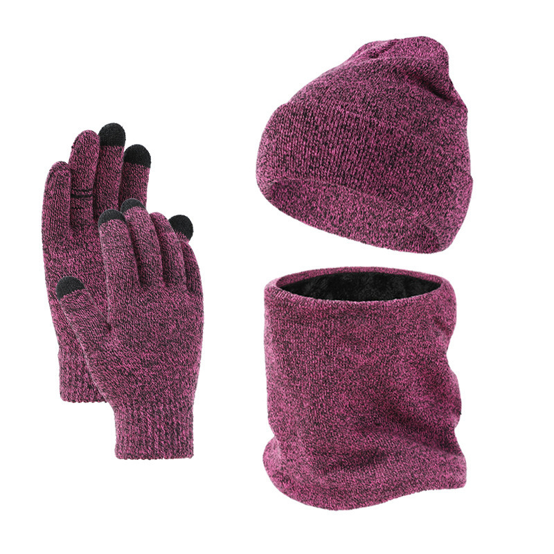 Wholesale knitted hat winter hat with scarf and gloves plush winter woolen hat 3-piece set  for adults