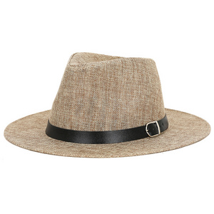 Summer solid color  linen visor Panama flat men's British jazz hat high-end sunscreen gentleman hat