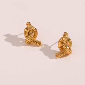 Fashion Exaggerated Stripe Knotted Stud Earrings Stainless Steel 18K Gold Plated Earring