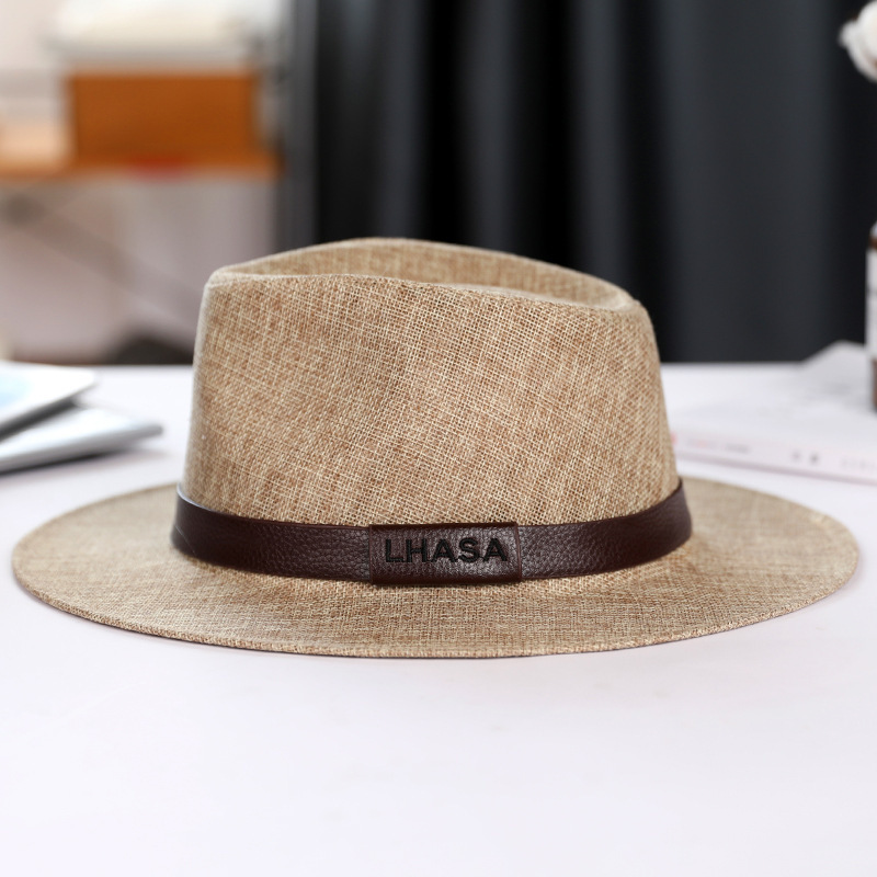 Summer solid color  linen visor Panama flat men's British jazz hat high-end sunscreen gentleman hat