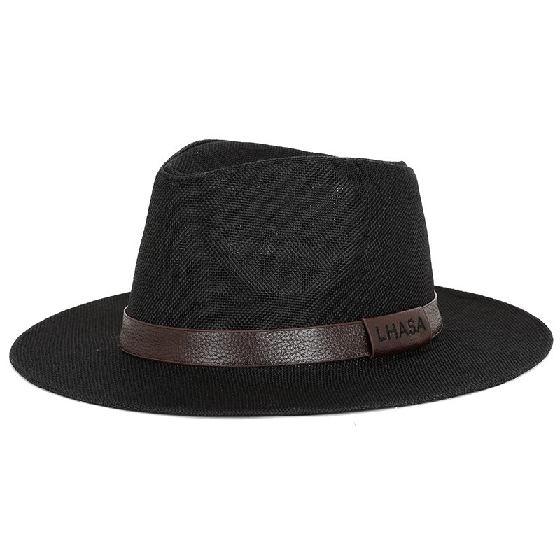 Summer solid color  linen visor Panama flat men's British jazz hat high-end sunscreen gentleman hat