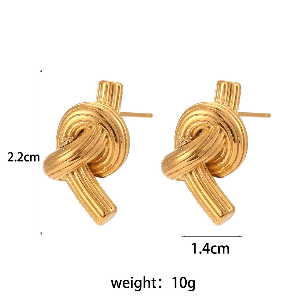 Fashion Exaggerated Stripe Knotted Stud Earrings Stainless Steel 18K Gold Plated Earring