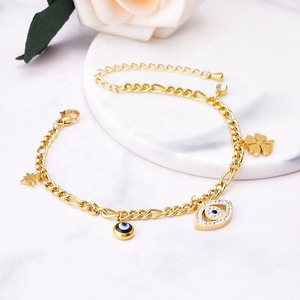 Waterproof high quality personalized gold plated evil eye stainless steel butterfly four clover bangle bracelets women jewelry