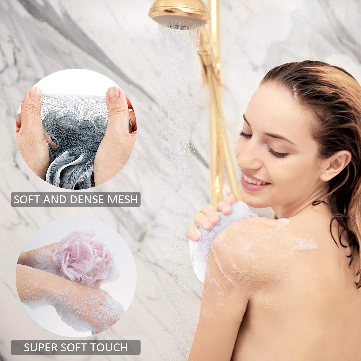 Loofah Bath Sponge Shower Pouf Exfoliating Body Scrubber Ball Double Pouf Mesh Sponge for Bath