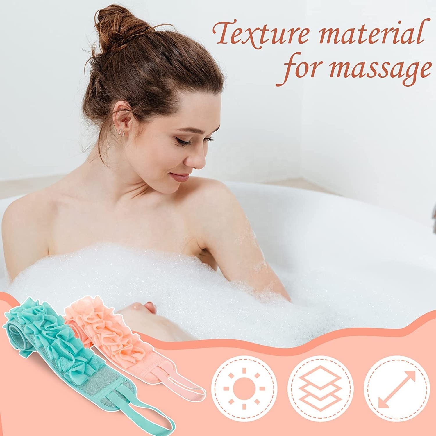 Exfoliating Back scrubber Double-sided exfoliating cloth body loofah sponge bath long handle suitable for deep cleaning